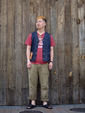 「schott(ショット)のアイテム(ベスト)」を使った、kawakamiさん(メンズ・171cm)の夏コーディネート