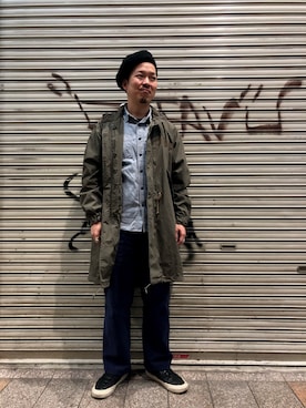 「SCHOTT」｜「アイテム（ハンチング/ベレー帽）」を使った、kawakamiさん（メンズ・171cm）の秋コーディネート