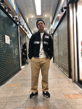 「SCHOTT」｜「アイテム（ニットキャップ/ビーニー）」を使った、kawakamiさん（メンズ・171cm）の冬コーディネート