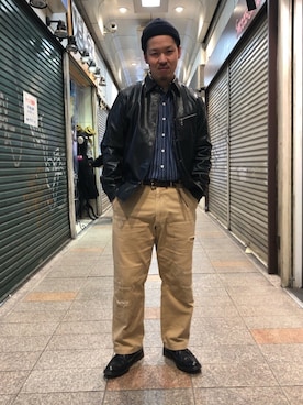 「SCHOTT」｜「アイテム（ニットキャップ/ビーニー）」を使った、kawakamiさん（メンズ・171cm）の冬コーディネート