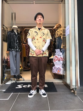 「SCHOTT」｜「アイテム（ハンチング/ベレー帽）」を使った、kawakamiさん（メンズ・171cm）の春コーディネート