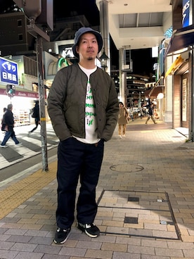 「SCHOTT」｜「アイテム（ダウンジャケット/コート）」を使った、kawakamiさん（メンズ・171cm）の秋コーディネート