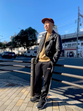 「SCHOTT」｜「アイテム（キャップ）」を使った、kawakamiさん（メンズ・171cm）の冬コーディネート