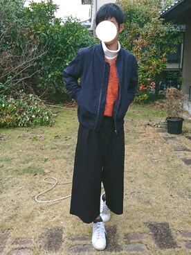 Gu ジーユー のニット セーターを使った ワイドパンツ のメンズ人気ファッションコーディネート Wear