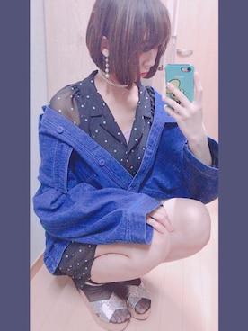 「透け感」｜「アイテム（その他アウター）」を使った、かほさんさん（レディース・165cm）の春コーディネート