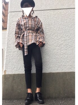 「GRL（グレイル）のカットオフストレッチスキニーパンツ（その他パンツ）」を使った、enna_028さん（レディース・158cm）の秋コーディネート