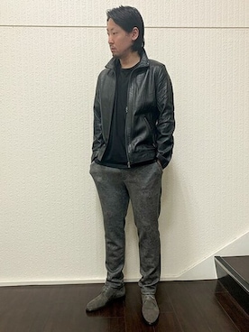 「大阪」｜「アイテム（ライダースジャケット）」を使った、ochiさん（メンズ・178cm）の秋コーディネート