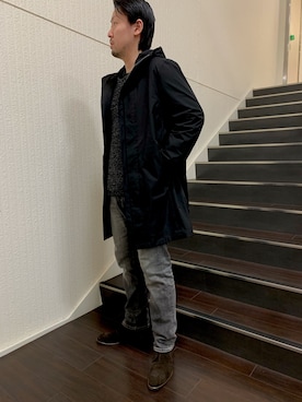 「大阪」｜「アイテム（ステンカラーコート）」を使った、ochiさん（メンズ・178cm）の冬コーディネート