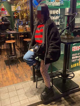 「網タイツ×デニム」｜🐰🧠さん（レディース・156cm）の春コーディネート