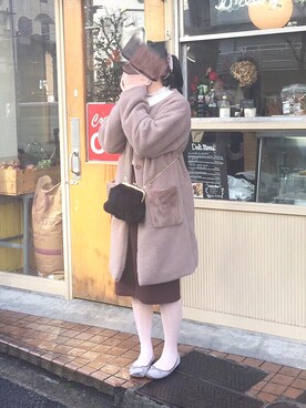 「カフェ」｜「アイテム（その他アウター）」を使った、sanaeさん（レディース・163cm）の秋コーディネート