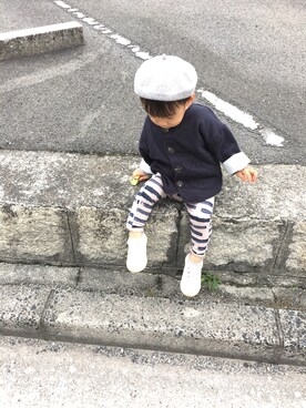 「1歳5ヶ月」｜「アイテム（ノーカラージャケット）」を使った、shskさん（キッズ・80cm）の秋コーディネート