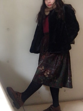 「ベロアスカート」｜「アイテム（その他シューズ）」を使った、askaさん（レディース・154cm）の冬コーディネート