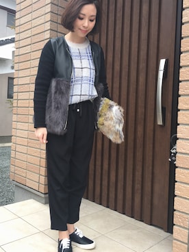 「154cm」｜「アイテム（ノーカラージャケット）」を使った、melhalさん（レディース・154cm）の冬コーディネート