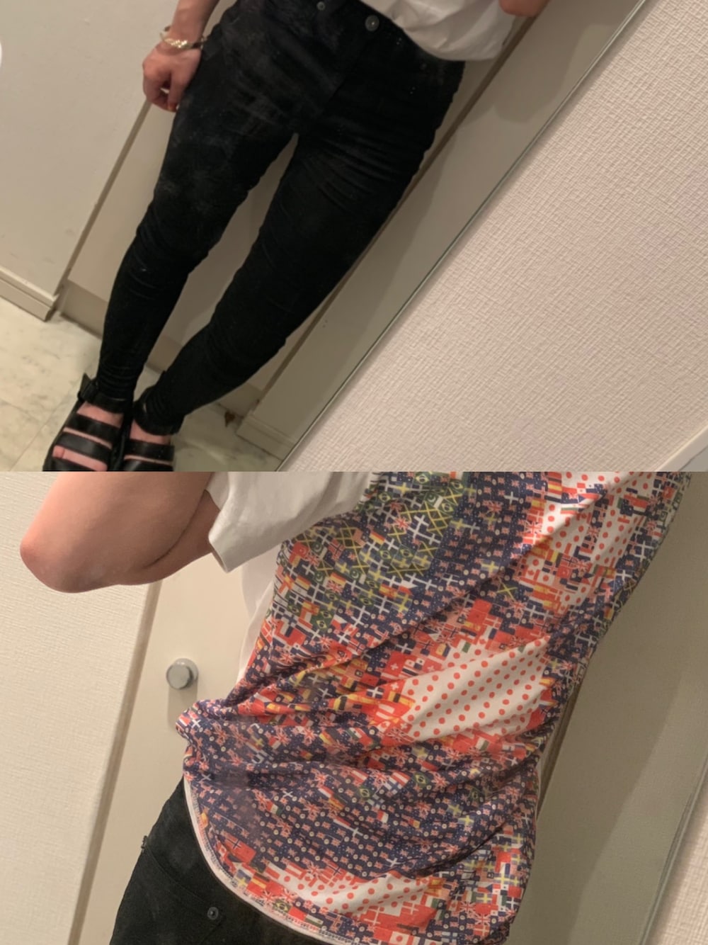 「グラニフTシャツ、ジーナシス(JEANASIS)」｜「Design Tshirts Store graniphのコラボレーションTシャツ/モナリザ(福田繁雄)(ホワイト)（Tシャツ/カットソー、ホワイト系）」を使った、🌼さっちゃん🌼さん（レディース・157cm）の夏コーディネートの1枚目の写真