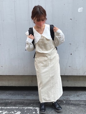 「襟付きトップス」｜「アイテム（サロペット/オーバーオール）」を使った、おまいさん（レディース・152cm）の春コーディネート