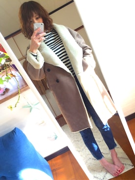 「グレージュ」｜「アイテム（ムートンコート）」を使った、chan'makiさん（レディース・164cm）の冬コーディネート