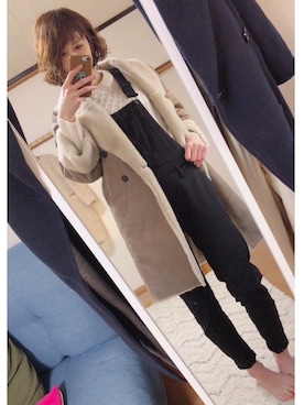 「サロペットスカート」｜「アイテム（ムートンコート）」を使った、chan'makiさん（レディース・164cm）の冬コーディネート
