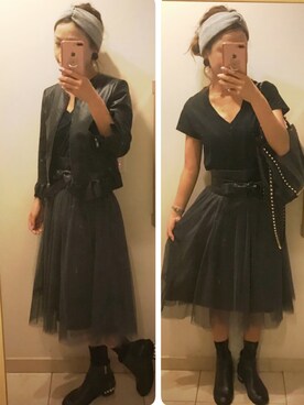 「AZUL by moussy（アズールバイマウジー）のｵｰｶﾞﾆｯｸｺｯﾄﾝVﾈｯｸ半袖PO（Tシャツ/カットソー）」を使った、-_-.♡さん（レディース・158cm）の春コーディネート