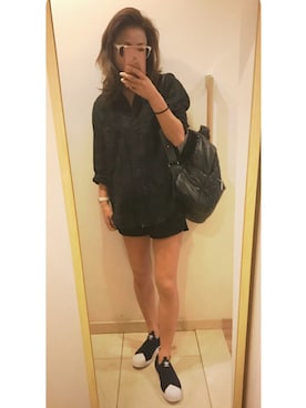 「アイテム（スリッポン、ブルー系）」を使った、-_-.♡さん（レディース・158cm）の春コーディネート