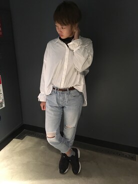 「GLOBAL WORK（グローバルワーク）のバックリボンシャツ長袖/763876（シャツ/ブラウス）」を使った、FBKさん（レディース・160cm）の秋コーディネート