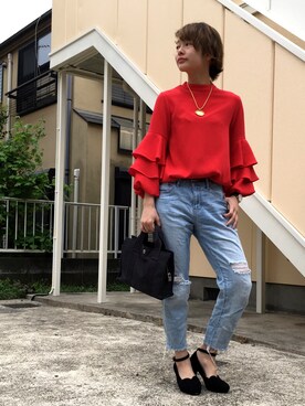 「red」｜「アイテム（パンプス）」を使った、FBKさん（レディース・160cm）の春コーディネート