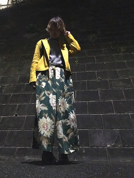 「黄色」｜「アイテム（ノーカラージャケット）」を使った、FBKさん（レディース・160cm）の春コーディネート