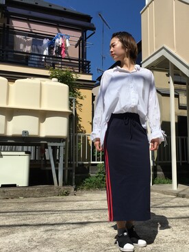 「GLOBAL WORK（グローバルワーク）のバックリボンシャツ長袖/763876（シャツ/ブラウス）」を使った、FBKさん（レディース・160cm）の春コーディネート