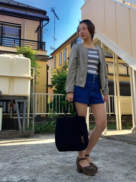 「ショーパン」｜「アイテム（ノーカラージャケット）」を使った、FBKさん（レディース・160cm）の春コーディネート