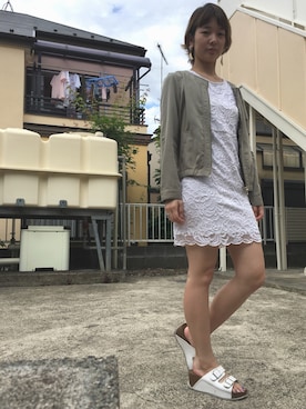 「レースワンピース」｜「アイテム（ノーカラージャケット）」を使った、FBKさん（レディース・160cm）の春コーディネート