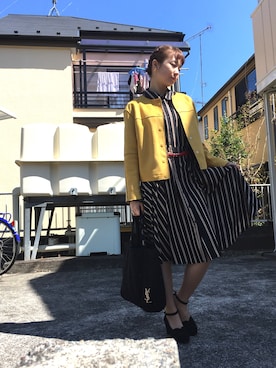 「黄色」｜「アイテム（ノーカラージャケット）」を使った、FBKさん（レディース・160cm）の春コーディネート