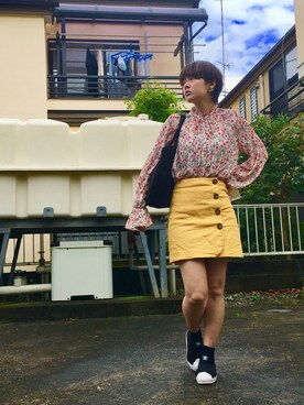 「ミニスカート」｜「アイテム（スリッポン）」を使った、FBKさん（レディース・160cm）の秋コーディネート