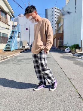 「Gramicci（グラミチ）のアイテム（スウェット）」を使った、THUGROOさん（メンズ・171cm）の春コーディネート