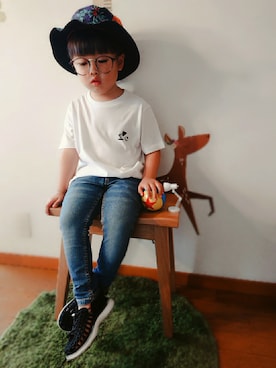 「白Tシャツ×デニム」｜「アイテム（その他）」を使った、aoさん（キッズ・100cm）の夏コーディネート