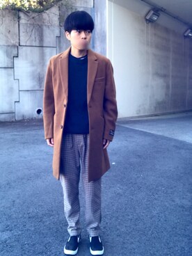 「SENSE OF PLACE by URBAN RESEARCH（センスオブプレイスバイアーバンリサーチ）のアイテム（チェスターコート）」を使った、コウスケさん（メンズ・168cm）の秋コーディネート