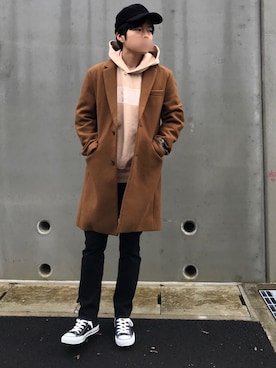 「SENSE OF PLACE by URBAN RESEARCH（センスオブプレイスバイアーバンリサーチ）のアイテム（チェスターコート）」を使った、コウスケさん（メンズ・168cm）の冬コーディネート