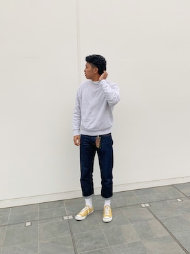 「アイテム（アンダーウェア、ホワイト系）」を使った、aeさん（メンズ・177cm）の秋コーディネート