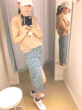 「H&M（エイチ・アンド・エム）のアイテム（スカート、グリーン系）」を使った、kuri0723さん（レディース・163cm）の夏コーディネート