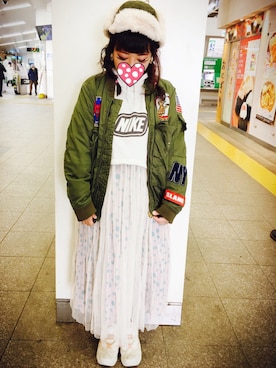 「RNA」｜「アイテム（ミリタリージャケット）」を使った、judieさん（レディース・148cm）の冬コーディネート