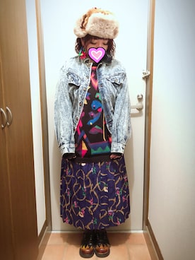 「カオリノモリ」｜「アイテム（デニムジャケット）」を使った、judieさん（レディース・148cm）の冬コーディネート