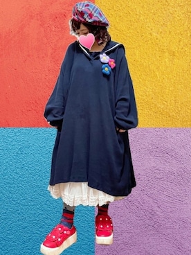 「Candy Stripper」｜「アイテム（ハンチング/ベレー帽）」を使った、judieさん（レディース・148cm）の夏コーディネート