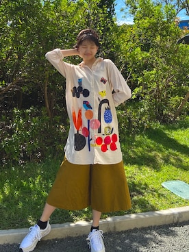 「Design Tshirts Store graniph（デザイン　ティーシャツ　ストア　グラニフ）のアイテム（シャツワンピース）」を使った、蔓さん（レディース・160cm）の秋コーディネート