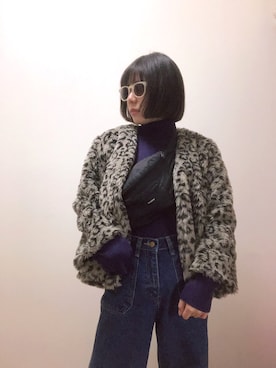 「ハイネックトップス」｜「アイテム（ノーカラージャケット）」を使った、KRNさん（レディース・155cm）の秋コーディネート