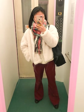 「select MOCA（セレクトモカ）のアイテム（ノーカラージャケット）」を使った、KRNさん（レディース・155cm）の冬コーディネート