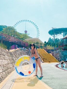 「ROXY（ロキシー）のアイテム（水着）」を使った、KRNさん（レディース・155cm）の夏コーディネート