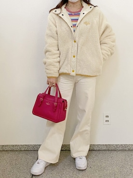 「春カラー」｜「アイテム（ジャケット/アウター）」を使った、KRNさん（レディース・155cm）の冬コーディネート