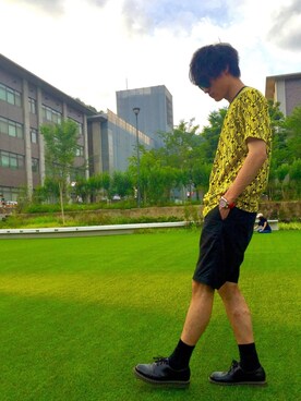 「Dr. Martens（ドクターマーチン）のDr.Martens (ドクターマーチン)/1461 3EYE GIBSON SHOES（その他シューズ）」を使った、Tetsuさん（メンズ・180cm）の夏コーディネート