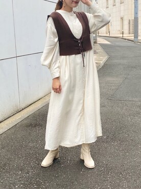 「AS KNOW AS PINKY（アズノゥアズピンキー）のアイテム（シャツワンピース）」を使った、hinanoさん（レディース・156cm）の秋コーディネート