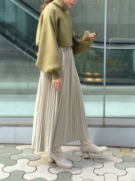 「AS KNOW AS PINKY（アズノゥアズピンキー）のセットな着回しニットプルオーバー/セパレートニット/ニットベスト（ニット/セーター、グリーン系）」を使った、hinanoさん（レディース・156cm）の秋コーディネート