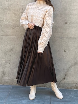 「レザースカート」｜hinanoさん（レディース・156cm）の冬コーディネート