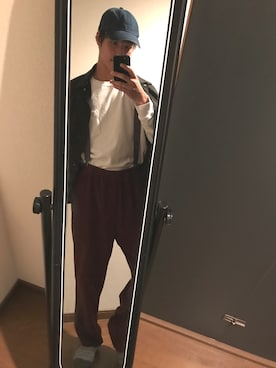 「古着のアイテム（スラックス、ブラウン系）」を使った、野田はるとさん（メンズ）の秋コーディネート